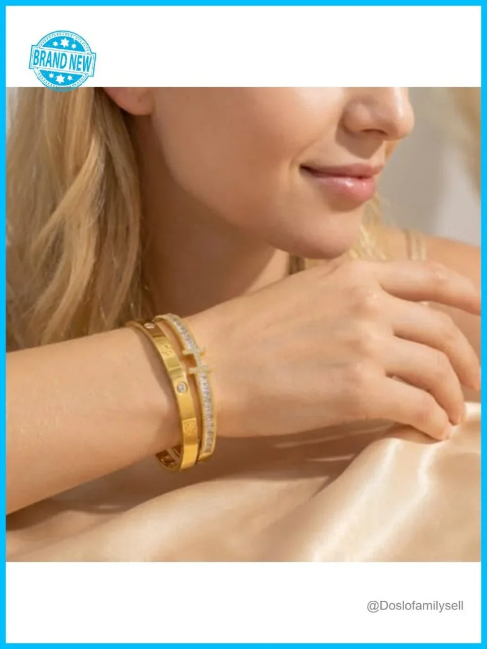 18K Gold Plated Cubic Zirconia Bangle Bracelet Set, Stackable H & Love Bangles